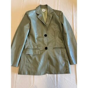 Princess Polly Green Faux Leather Blazer Jacket S/M Button‎ Front